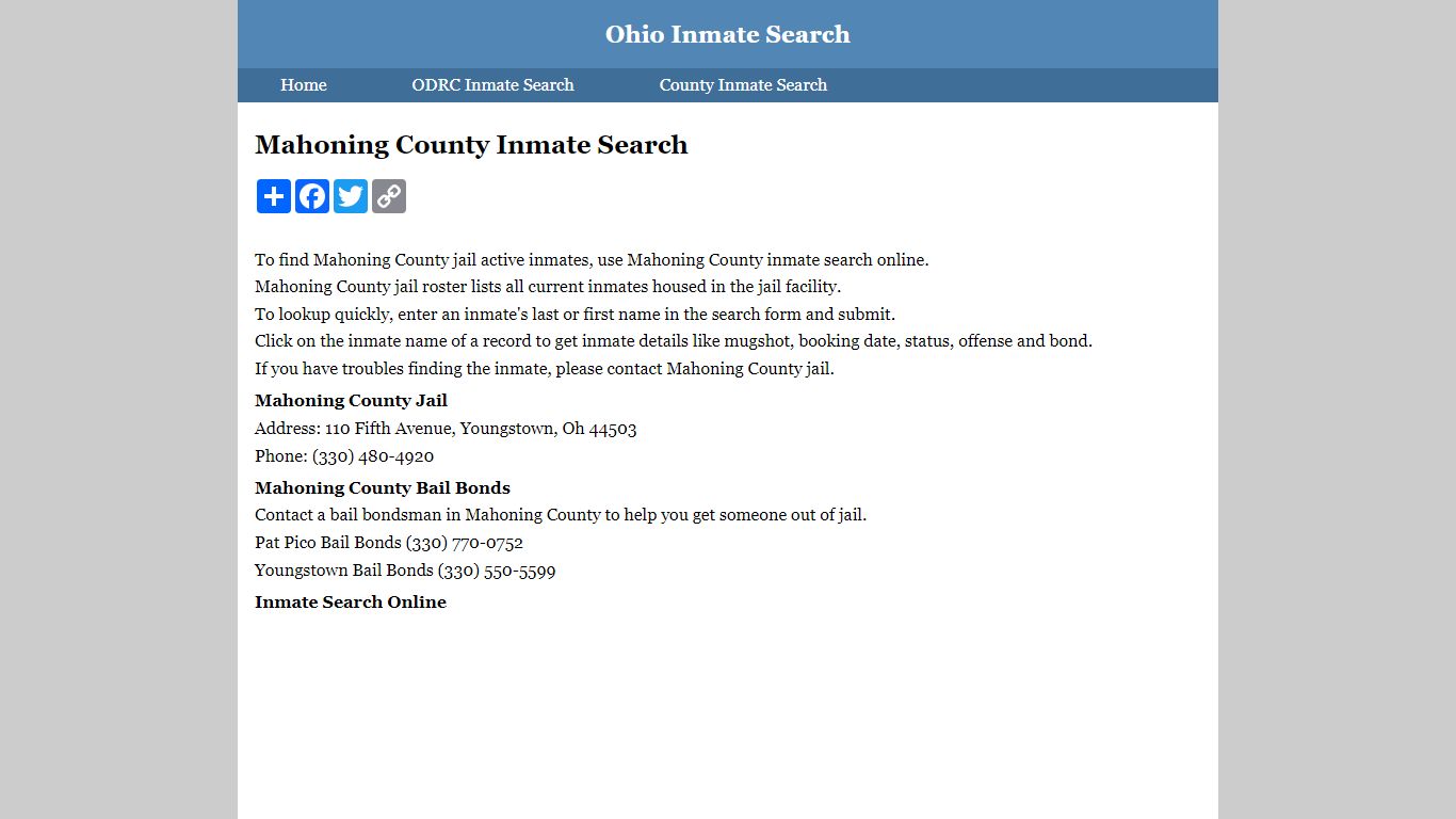 Mahoning County Inmate Search